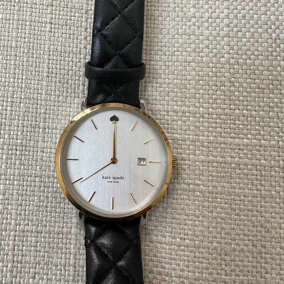 Kate Spade Metro Grand White Dial Quilted Black Leather Strap Watch- IYRU0125